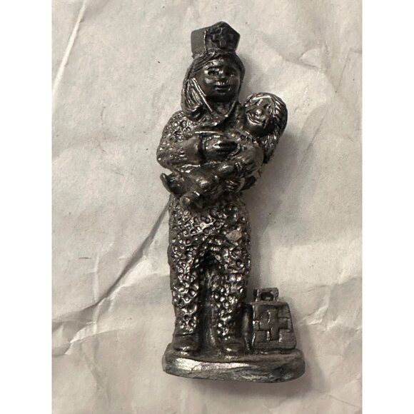 Michael Ricker Pewter Nurse Sculpture Holding Child  Christmas - Picture 1 of 6